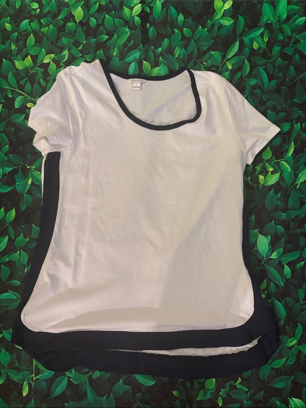 Nautica White Short Sleeve Tee with Navy  Trim
